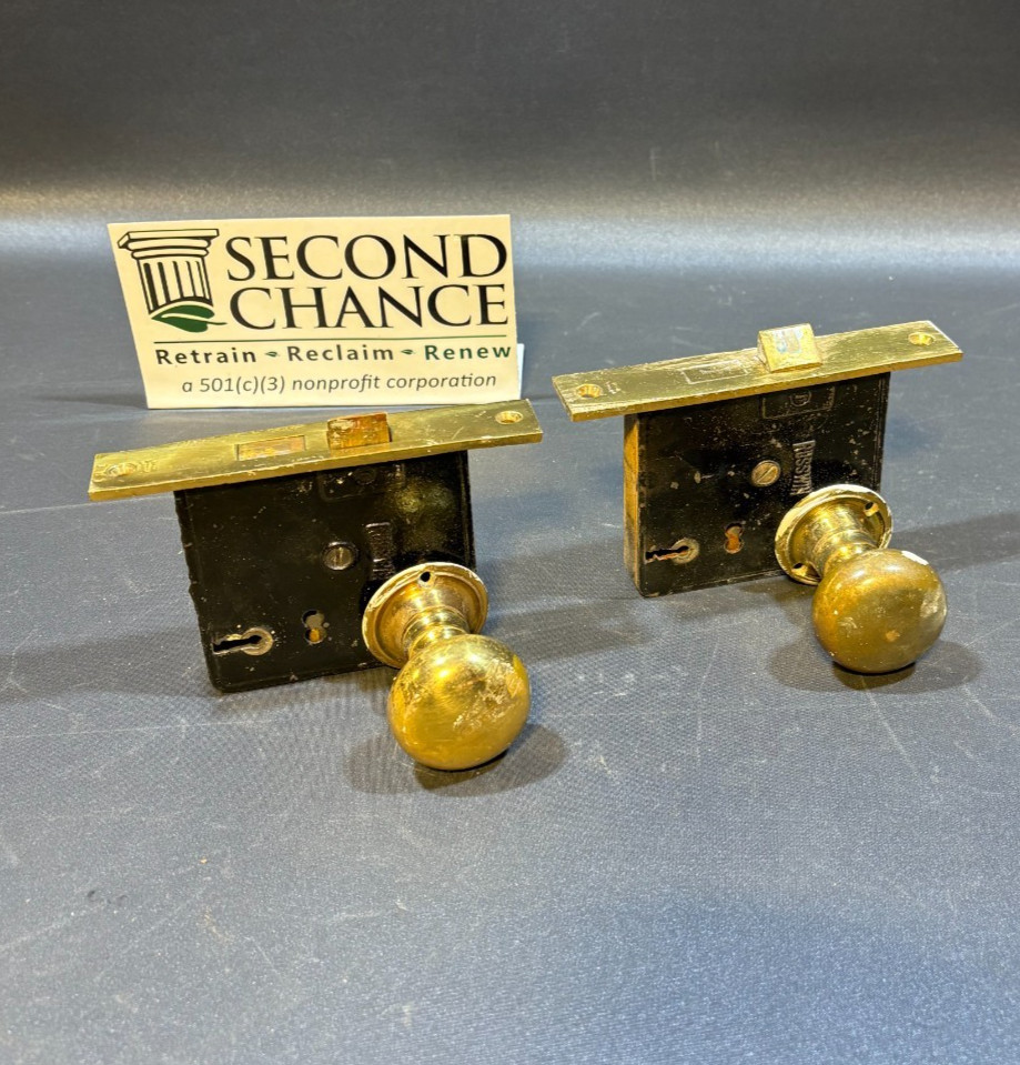 2 Vintage Russwin Mortise Door Lock Hardware With Knobs No Key
