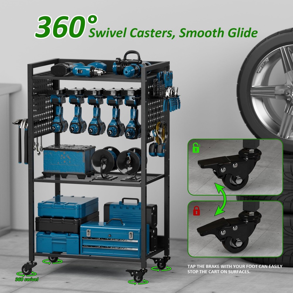 VDEVY Power Tool Organizer Cart, Rolling Tool Drills Holders Storage Rack on ...