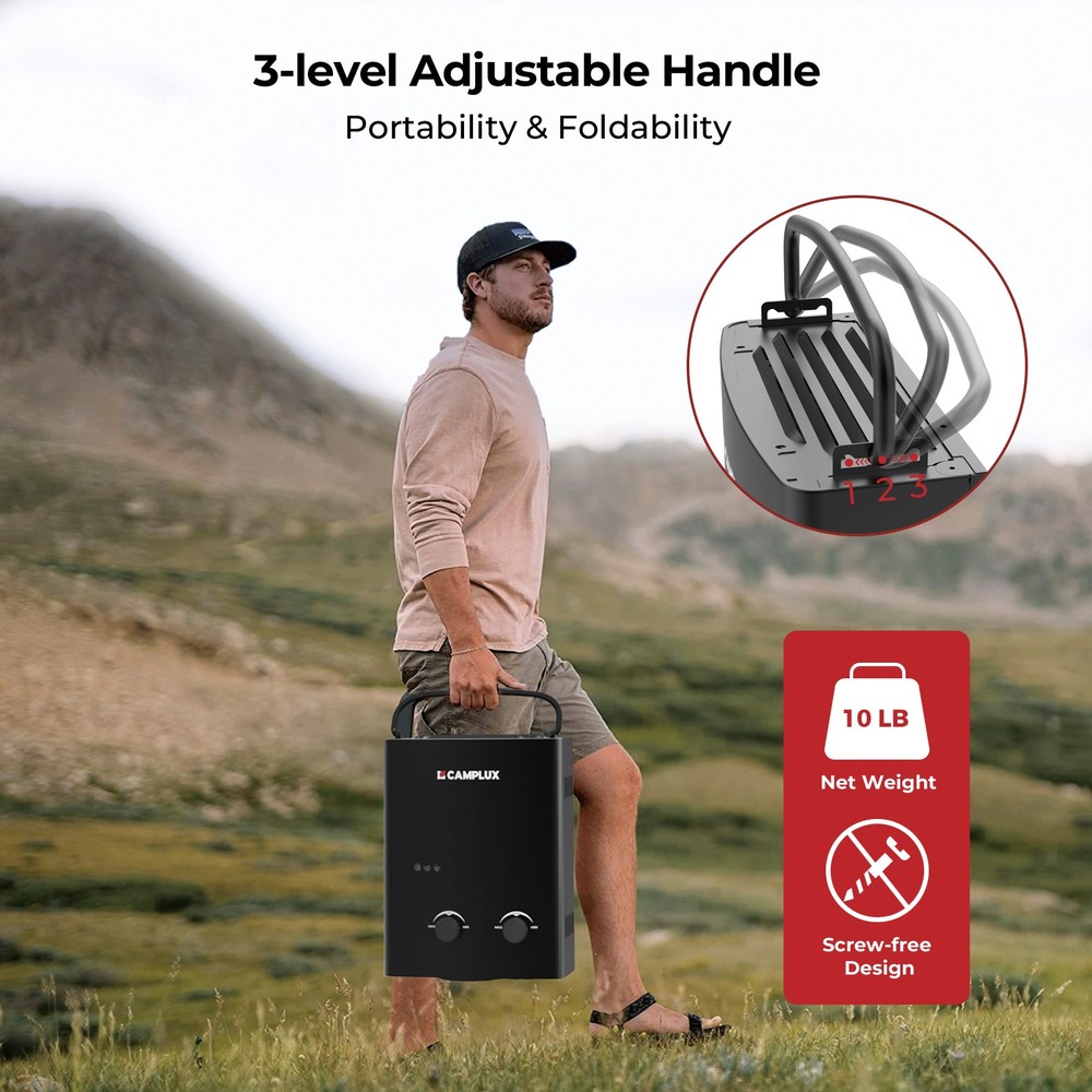 5L Portable Water Heater, Tankless Water Heater Propane Outdoor, AY132B, Black