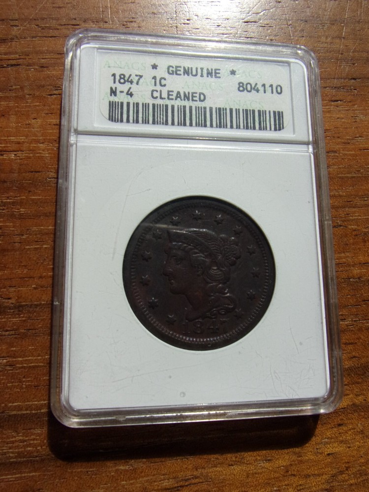 1847 ONE CENT N-4 NICE BOLD OVERDATE ANACS BETTER GRADE