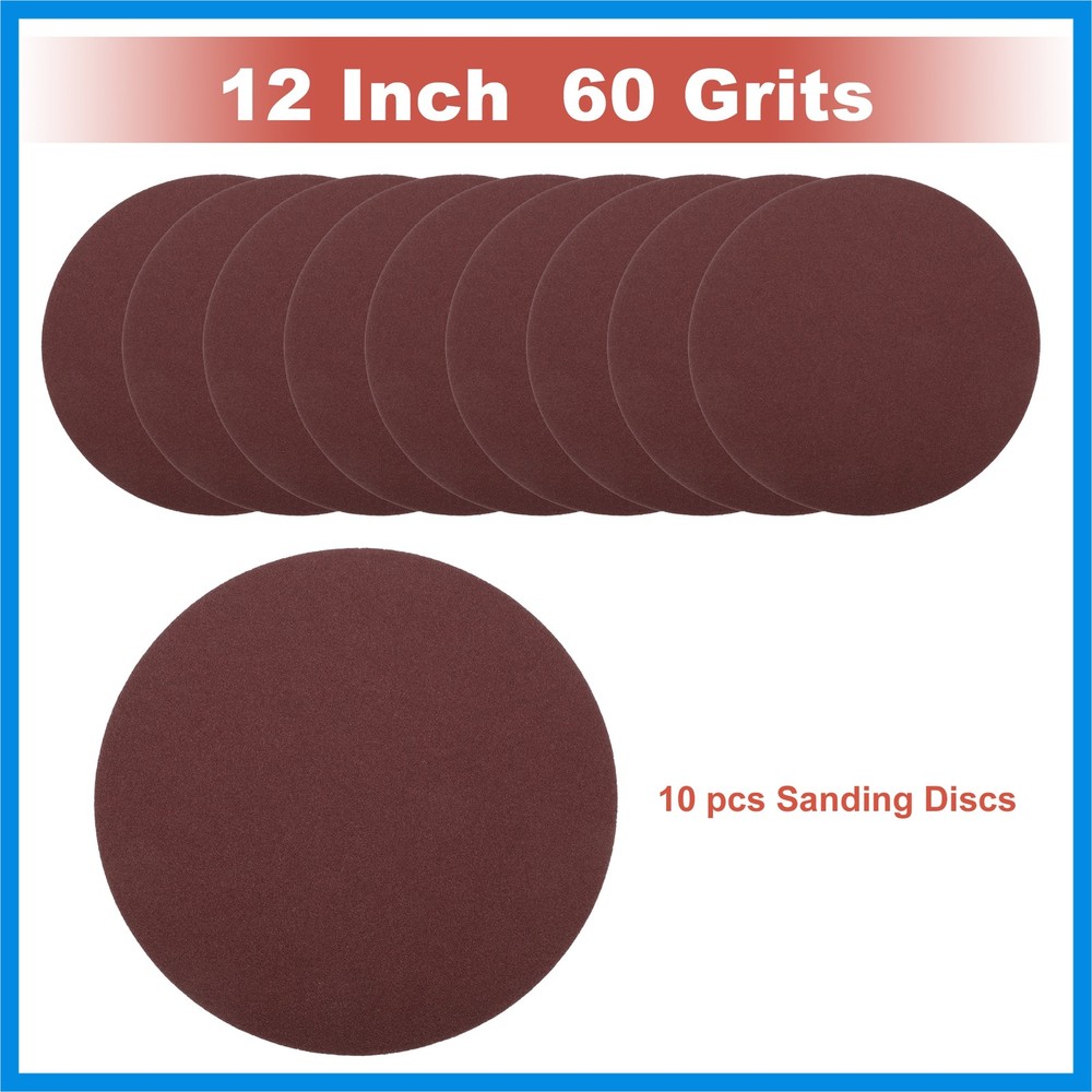 12" Sanding Discs Round Hook and Loop Sandpaper 60 Grits - 10 PCS