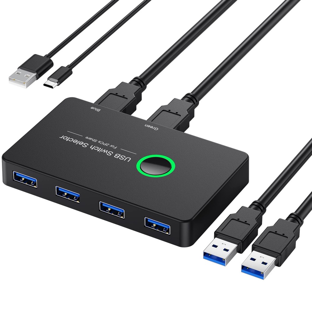 USB 3.0 Switch, USB Switcher 2 Computers Share 4 USB for PC Mouse Keyboard Pr...