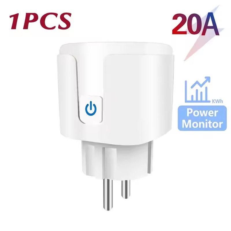 Tuya Socket Smart Plug Eu 20a Power Monitor Timer Adapter Socket Smart Home Wire