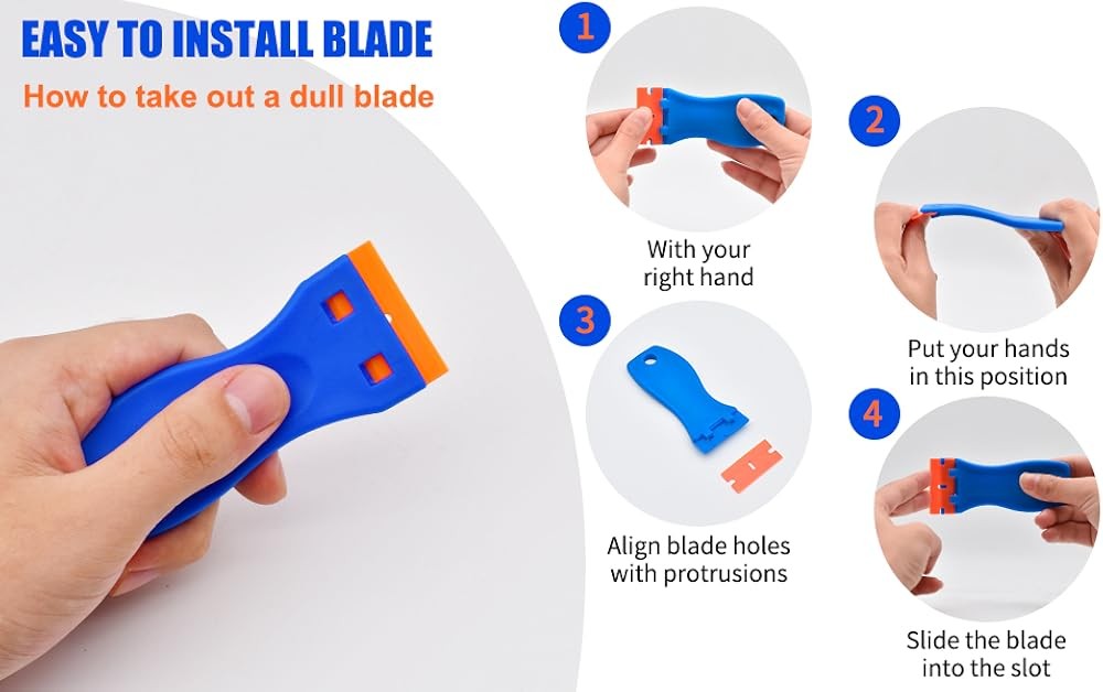 Plastic Blade Scraper and Blades, Remove Label Decal Tool，