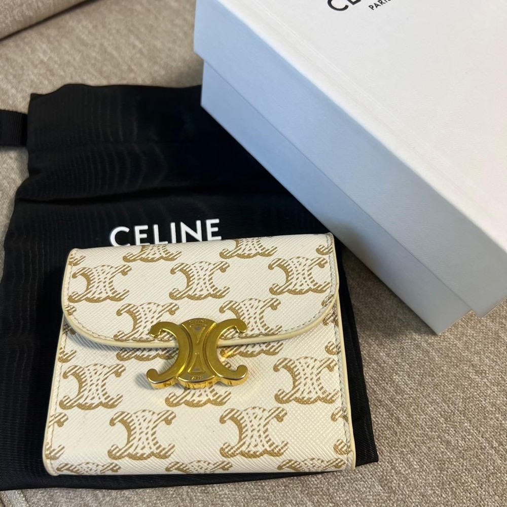 CELINE Tri fold Wallet White From Japan