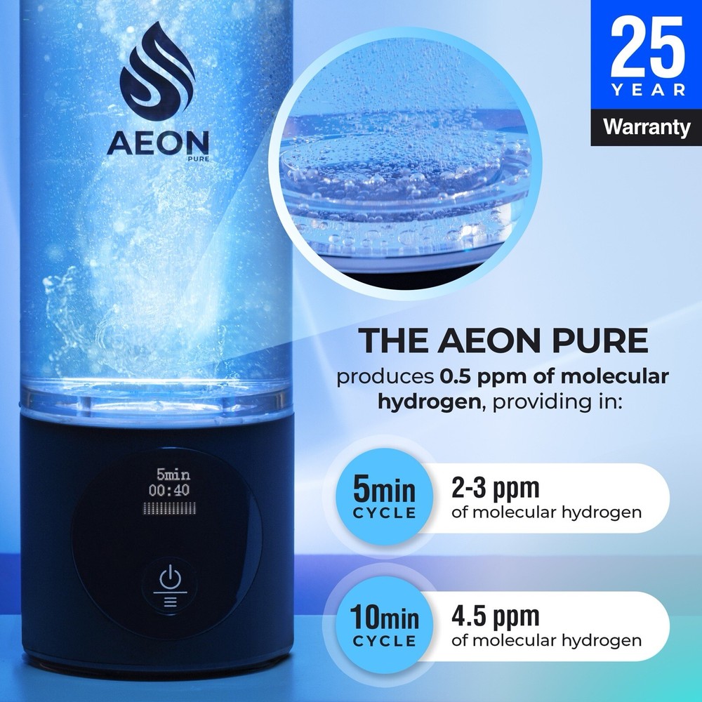 AeonPure Hydrogen Water Bottle Generator -SPE&PEM Rechargeable- 4.5PPM, Black
