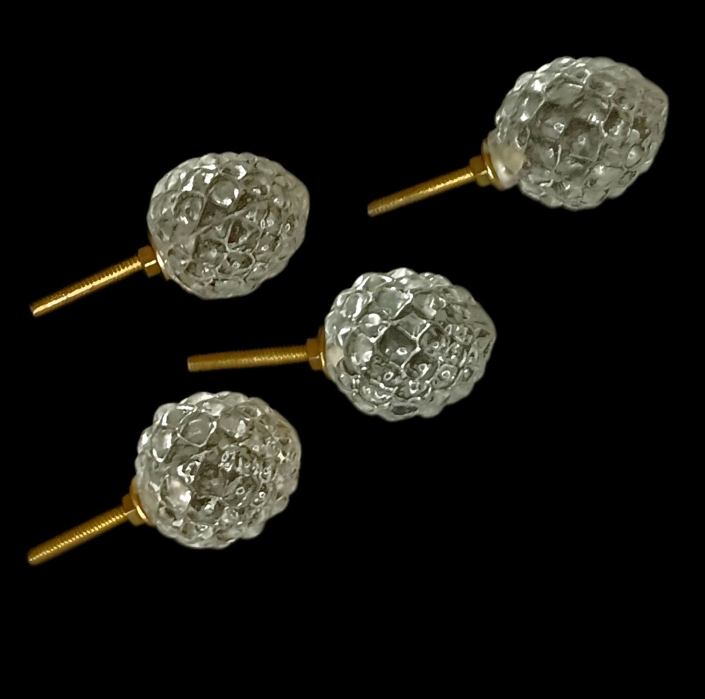 4 Clear Glass Oblong Egg Shaped Drawer Pulls Knobs Bumpy Round Texture 1"x1.75"