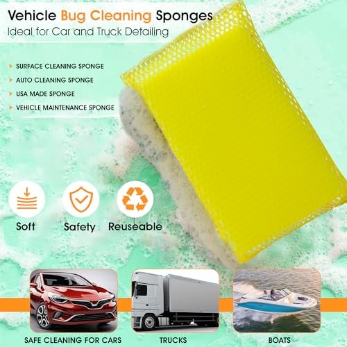 Ultra-Efficient Vehicle Bug Cleaning Sponges, 6-Pack - Durable, Soft, Multi