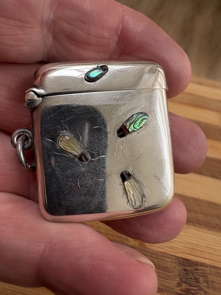 Lovely Solid Silver Vesta Case With Shibayama Design To The Front