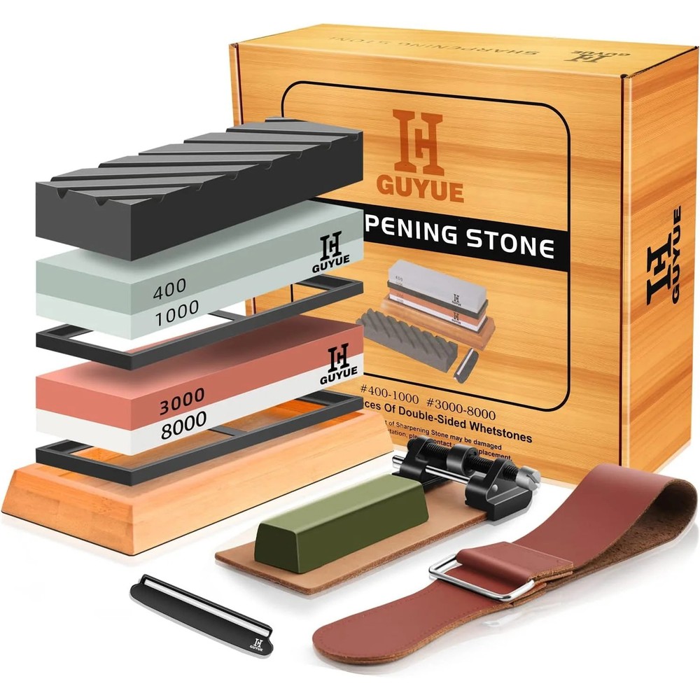 GUYUE Professional Knife Sharpening Stone Set – 4-Sided Premium Whetstone Kit