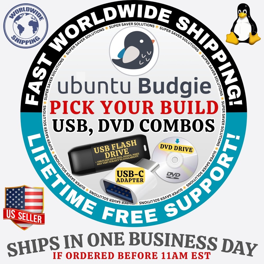 UBUNTU BUDGIE LINUX OS | LTS / REGULAR ISO BUILDS | DVD, USB COMBOS | FAST SHIP