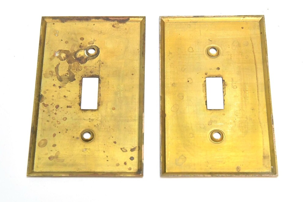 2 VINTAGE BRASS SINGLE SWITCH PLATE COVER