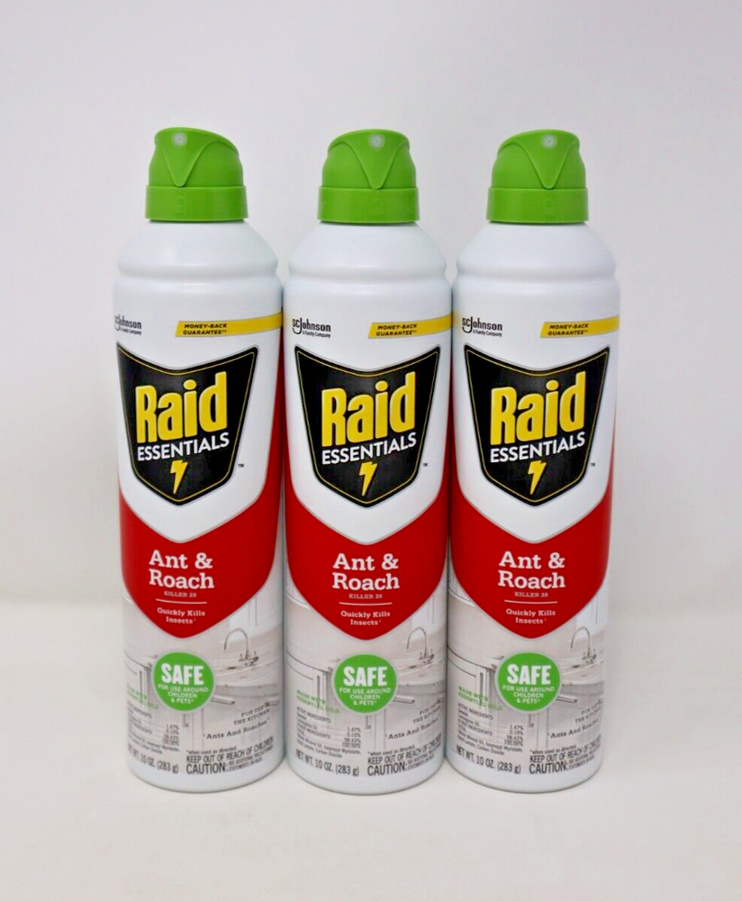 Raid Essentials Ant & Roach Killer 28 Spray, 10 Oz, 3-Pack