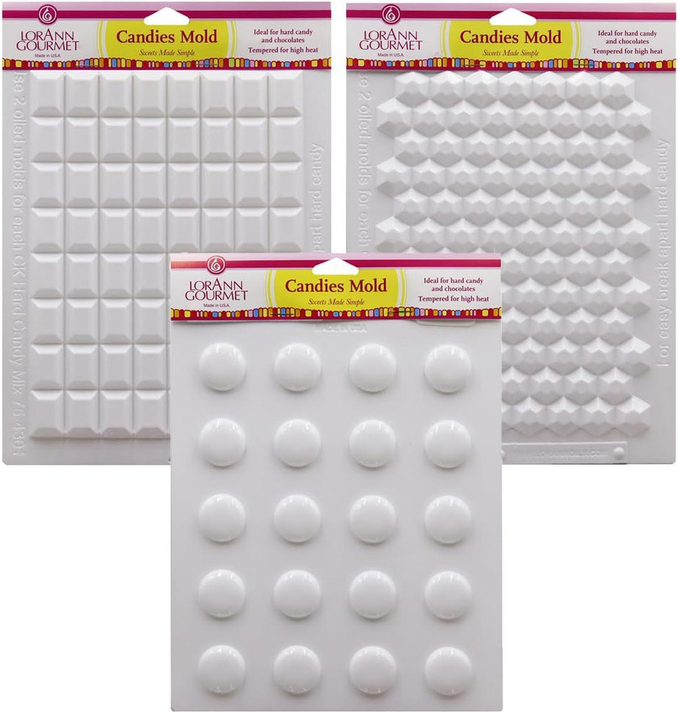 Lorann Hard Candy Making Mold Gems Set - Includes Rectangle, Hexagon and Disc Mo