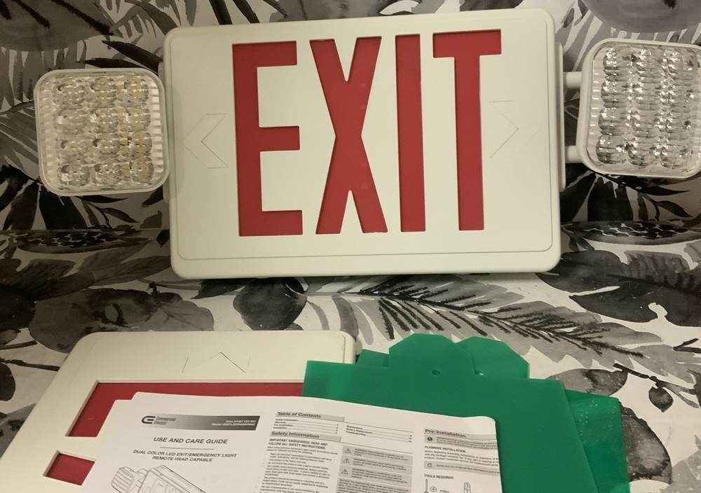 ➿ Commercial Electric LED White Remote Head Capable Exit Sign &Emergency Light
