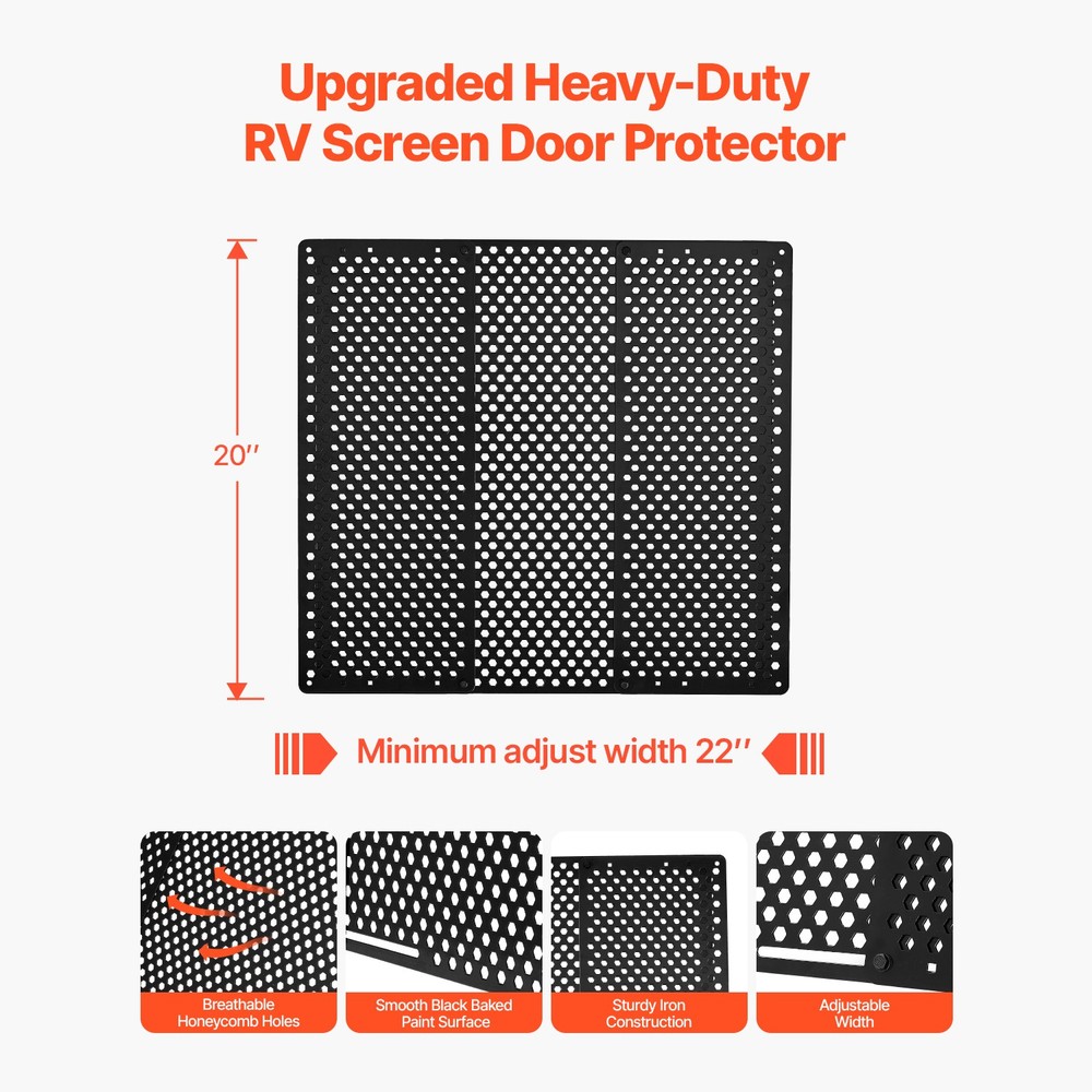 RV Screen Door Protector Adjusts from 22 to 31.5 in Adjustable Door Grille Black