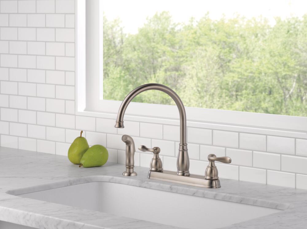 Delta Windemere Two Handle Kitchen Faucet Stainless-Certified Refurbished