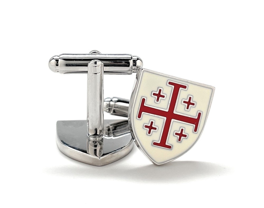 Crusaders Shield Cufflinks Jerusalem Cross Cuffs White and Red Enamel Design Pro