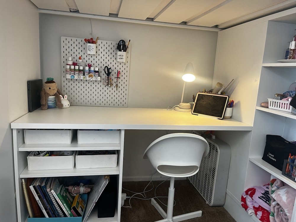 ikea loft bed with extra shelving and desk