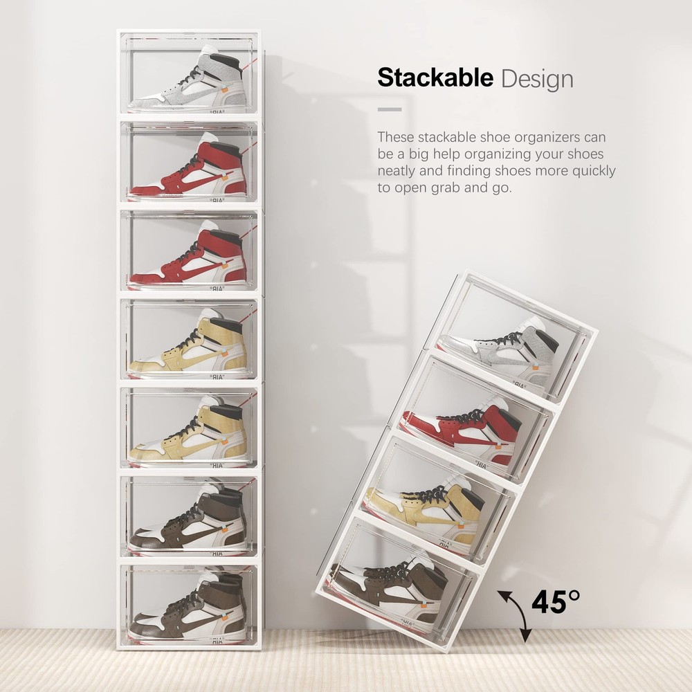 SEE SPRING 6 Pack Shoe Storage Box, Clear Plastic Stackable Shoe Organizer fo...