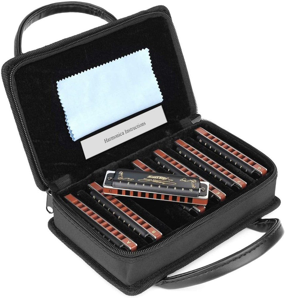 EASTTOP Harmonica Set Harmonica 7 Keys 10Hole Professional Blues Harp Harmonica