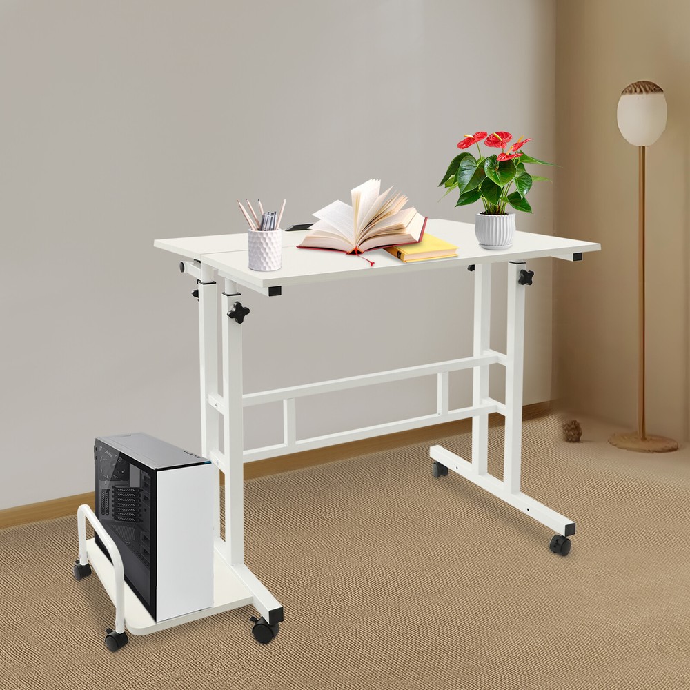 White Computer Desk, Multi Functional Foldable Desk, Adjustable Computer Table