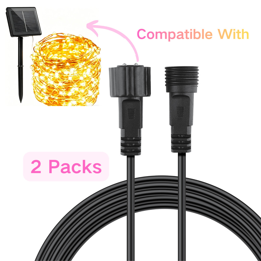 2Pack Waterproof 6 Ft Extension Cable Aka Wire for Solar Outdoor String Lights