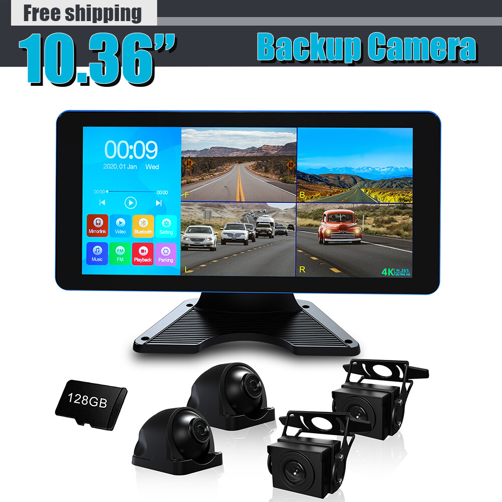 Backup Camera Dash Cam with 10.36"Touchscreen 4 AHD Front Rear Sides View Camera