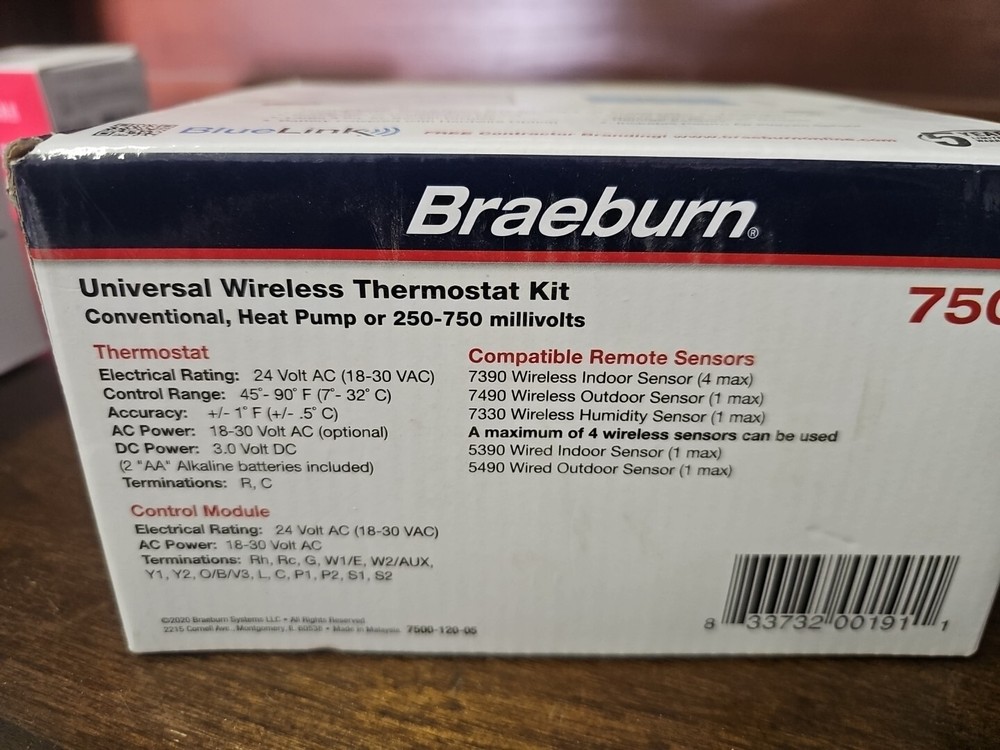 Braeburn 7500 Universal Wireless Thermostat Kit - Programmable/Non-Programmable