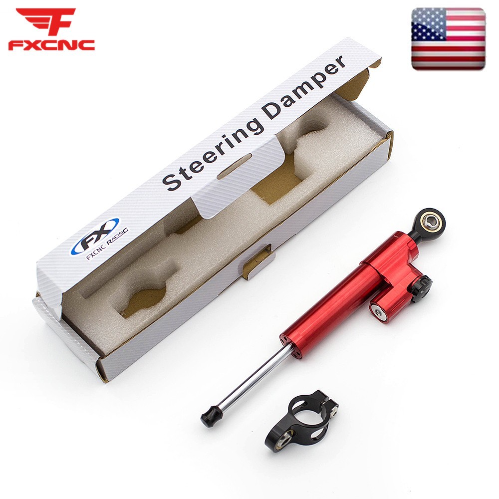 255MM Motorcycle Universal CNC Adjustable Steering Damper Stabilizer Safety Red