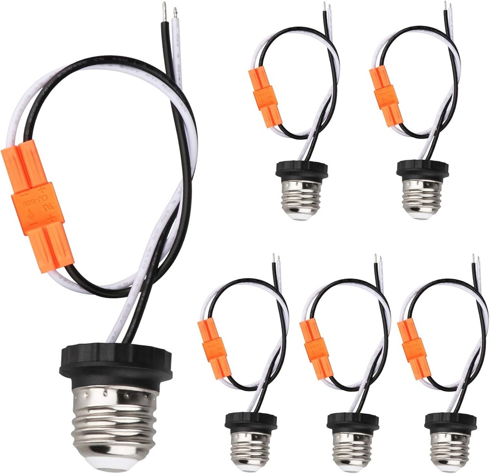 E26 Socket Adapter, 6 Pack Light Bulb Socket Pigtail, Screw in Male Light Socket