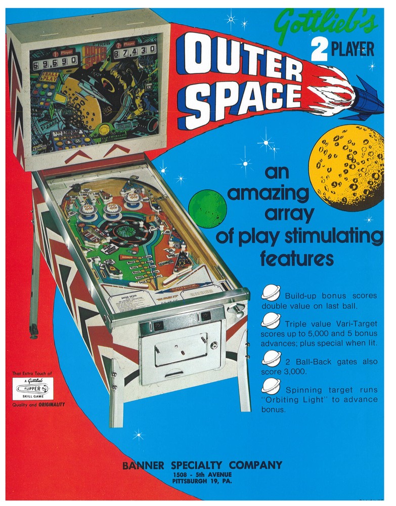Outer Space Gottlieb Pinball Flyer / Brochure / Ad- Mint Condition