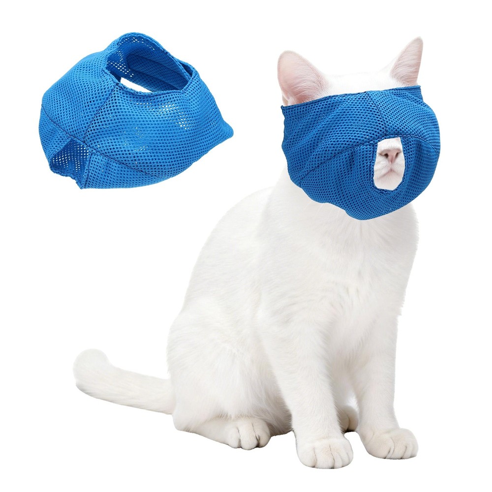 Cat Muzzle, Breathable Mesh Muzzle Circumference 9-10 Inches, (Blue, 1Pcs)