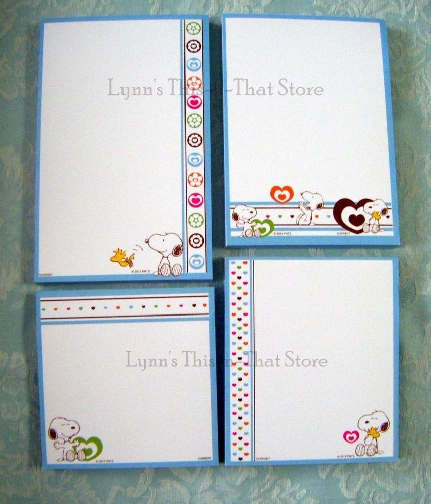 4 PEANUTS SNOOPY Memo Scratch Note Pads Assorted Sizes New (124)