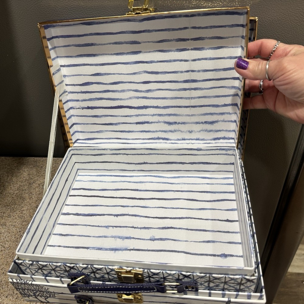 3 Decorative Stacking Paperboard Boxes Small Suitcase-Style Nautical Theme EUC