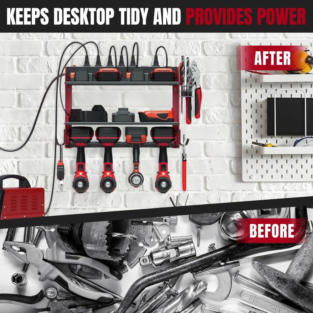 Modular Power Tool Organizer Wall Mount with Charging Station, 3-Layer Heavy ...