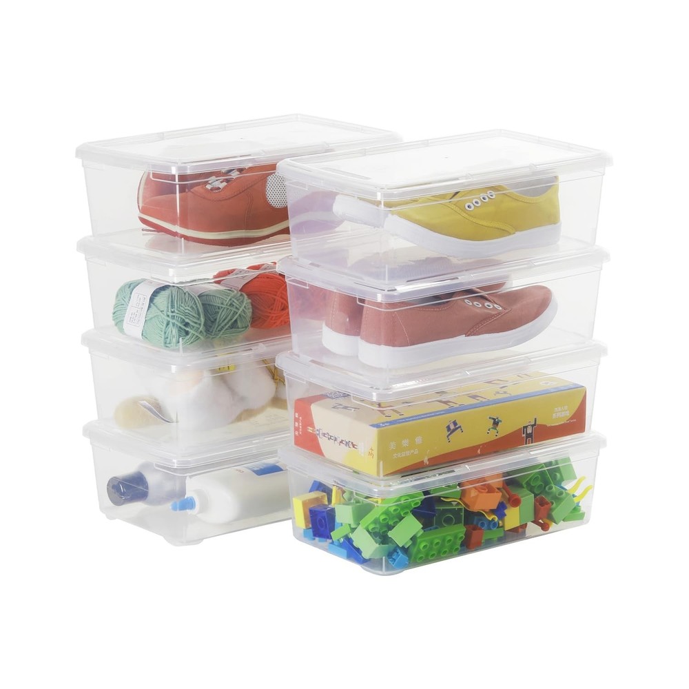 6 Quart Stackable Plastic Storage Shoebox, BPA-Free Nestable Container with L...
