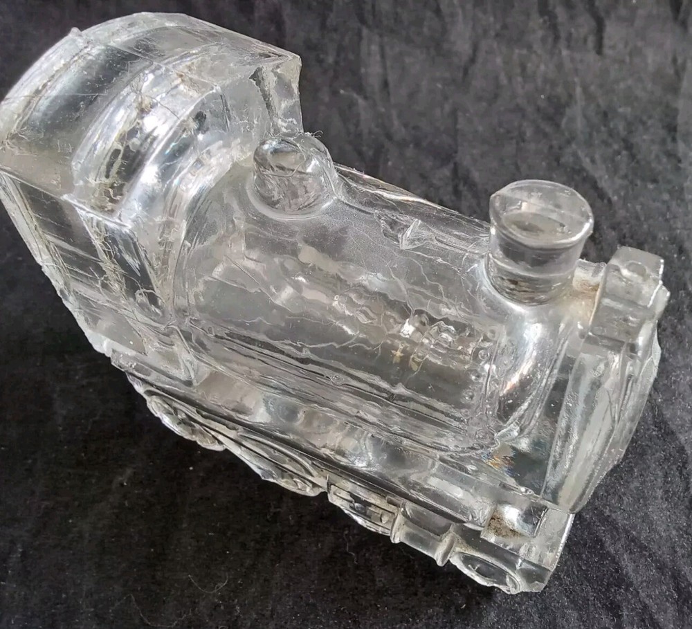ANTIQUE GLASS CANDY CONTAINER LOCOMOTIVE TRAIN ENGINE LITHOGRAPHED CLOSURE #3