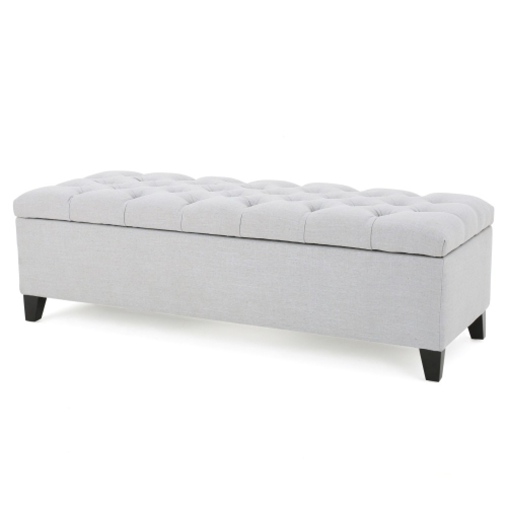 Light Gray Storage Ottoman Bench, Button Tufted Diamond Stitch Extra Seating