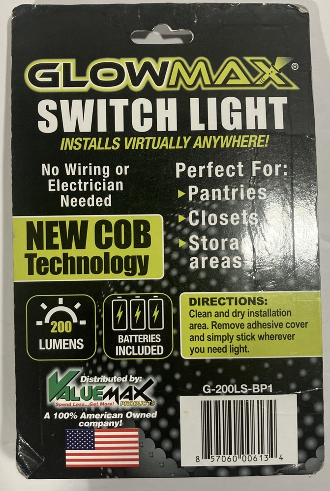 Glow Max COB Technology Switch Light Night Light New In Pack