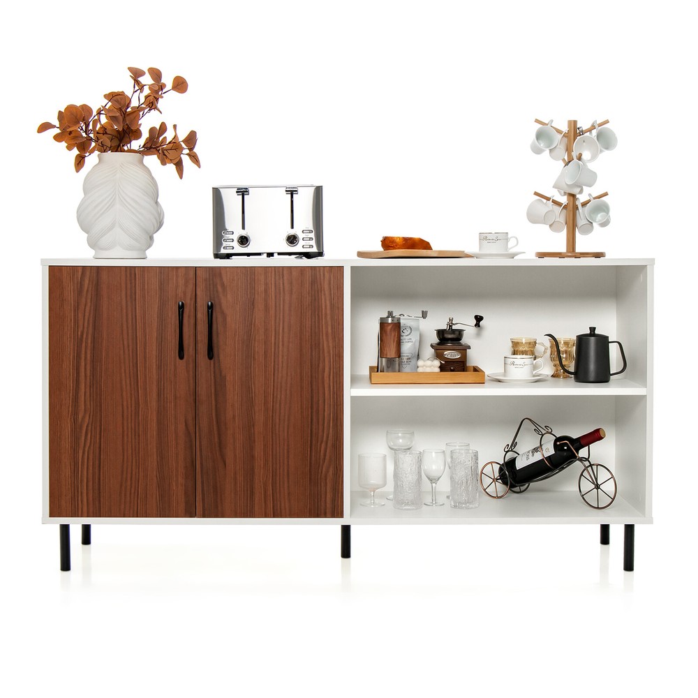 Modern Buffet Sideboard Kitchen Storage Cabinet w/ 2 Doors & Open Compartments