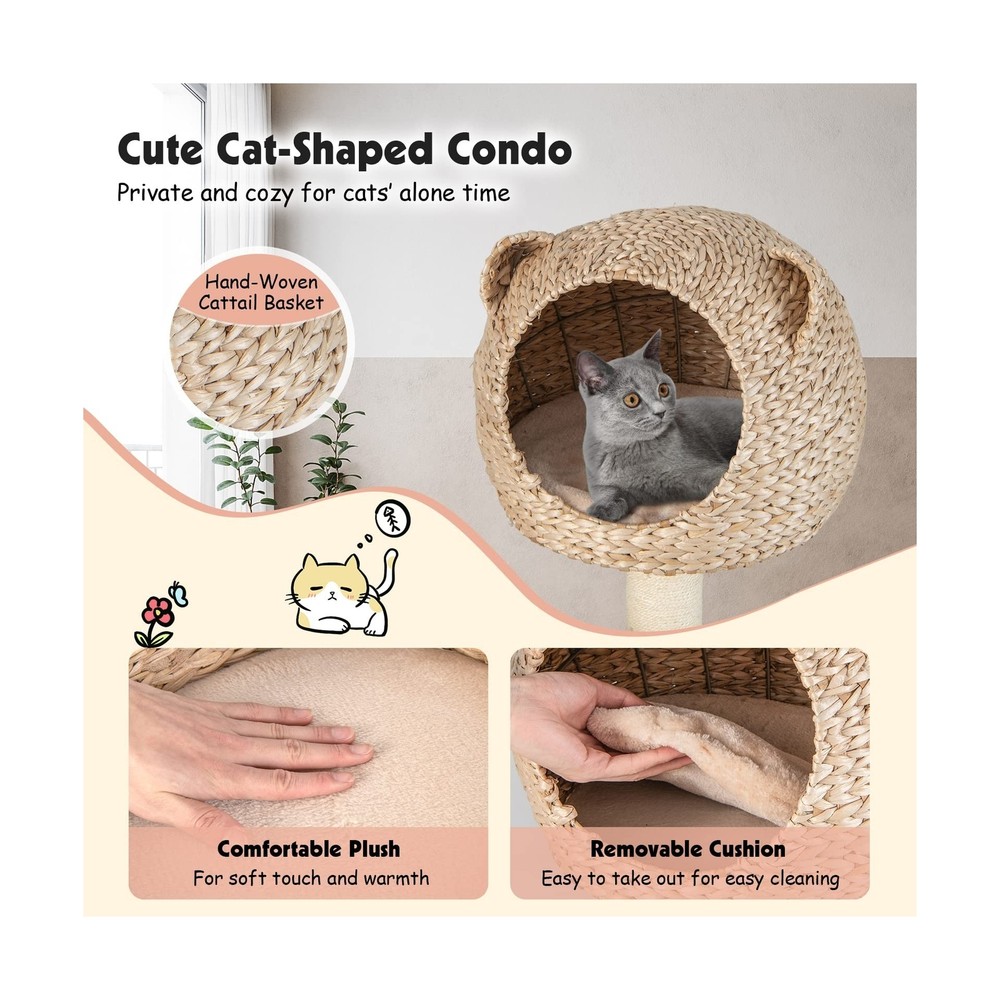 PETSITE Woven Cat Tree, Modern Cat Tower with Hammock & Scratching Posts, Cat...