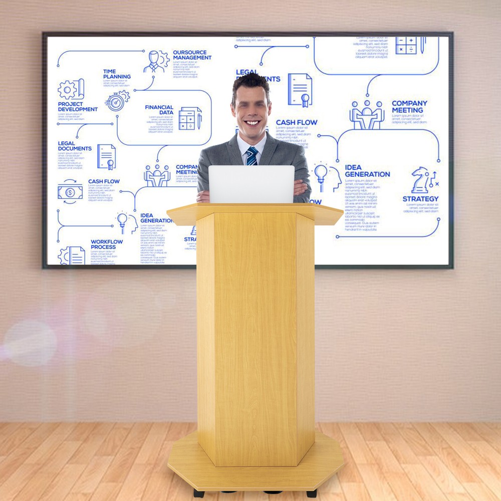 Mobile Conference Presentation Stand?Classroom Movable Podium Stand Wheeled US