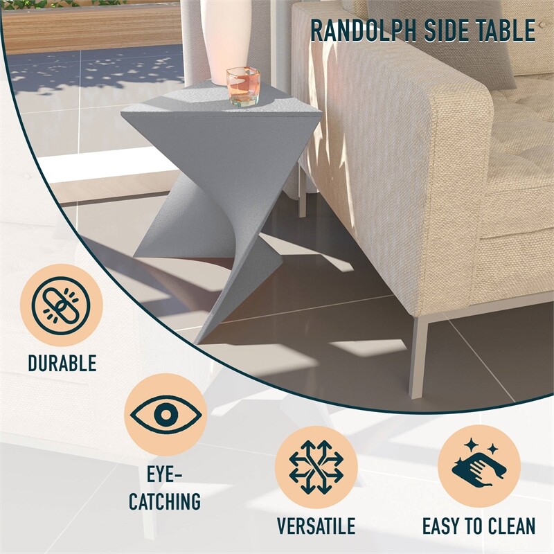 Pemberly Row Contemporary Plastic Triangle End Table in Gray