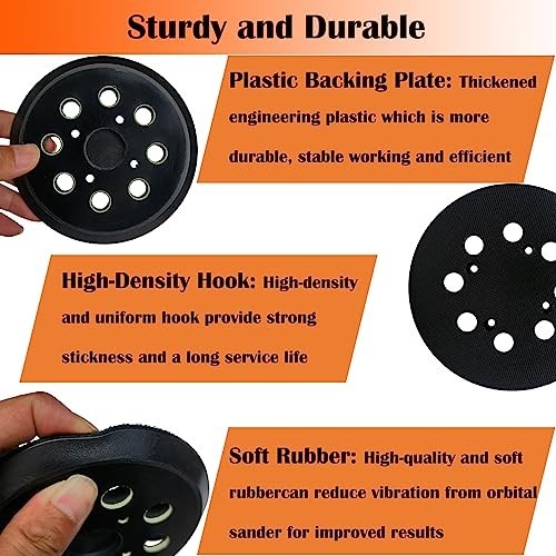 2 Pack 5in 8 Hole Hook Loop Sander Pad Replacement Random Orbit Backing