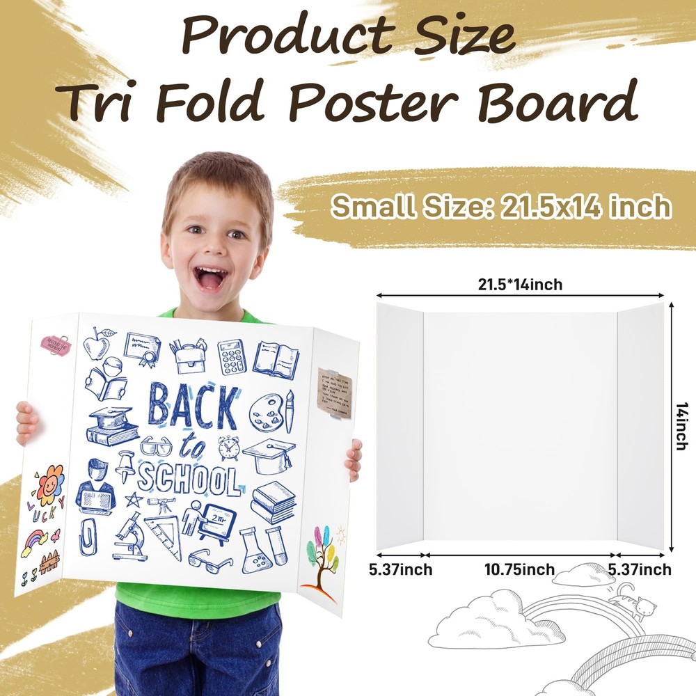 Small Trifold Poster Board, 4 Pcs Corrugated Display Board For Project, White