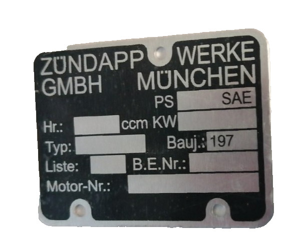 Nameplate engine Zündapp model 197
