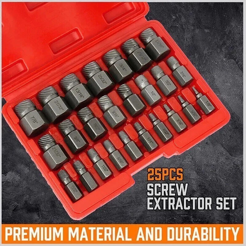 Multi-Spline Screw Extractor Set Hex Head Bit Socket Wrench Bolt Remover 25Pcs