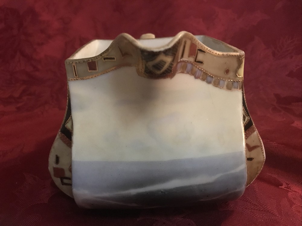 Antique Nippon Moriage Square Pitcher Inverted Corners Boat Theme