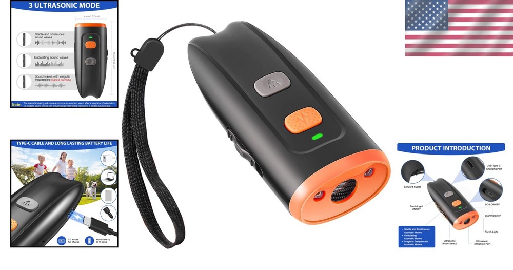 Versatile Bark Deterrent - Ultrasonic Sound, 20ft Control & Handheld Design